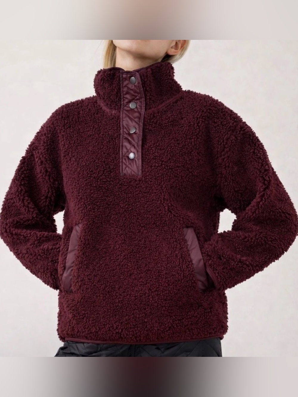 Athleta Cozy Sherpa Snap Button Nylon Quilted‎ Fleece Lined Pullover Size XS